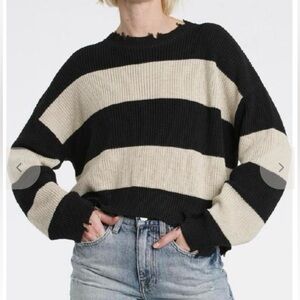 Pistola Black and Cream Women’s Stripe Sweater Size S